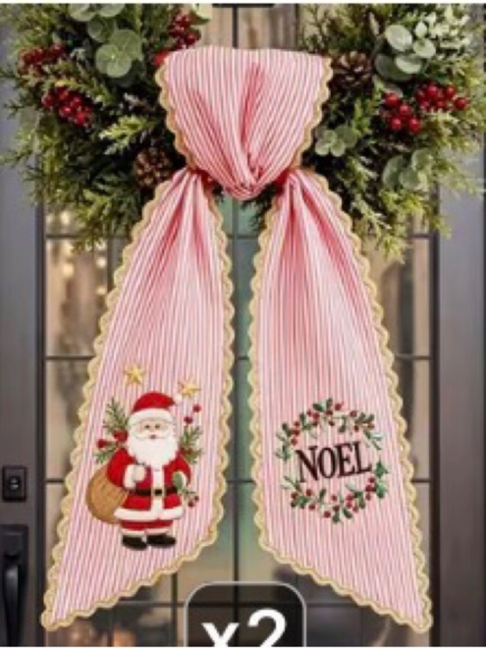 Holiday/Christmas Wreath Sash Festive Noel Santa Door Bow Ribbon NEW
